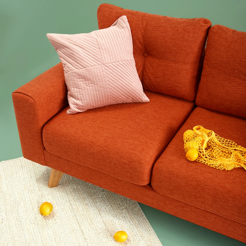 Close-up of sofa upholstery and stitching
